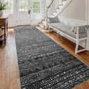 4x12 Washable Hallway Runner RugMoroccan Non-Slip Wide Runners for Entryway Kitchen Soft Modern Geometric Low-Pile Rugs for Living Room Thin Waterproof Carpet for Bedroom Bathroom Laundry(Black,4x12)