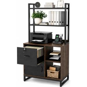 Homieasy Vertical Filing Cabinet with Bookshelf for Home Office, Walnut, 57.9 in. H x 27.6 in. W x 15.8 in.D