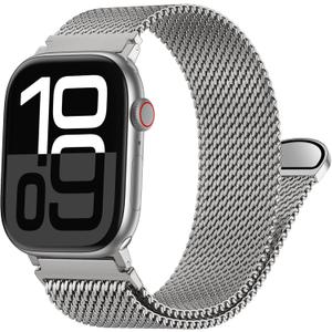 Milanese Mesh Loop Compatible with Apple Watch Bands for Men 44mm 49mm 45mm 46mm 40mm 38mm 41mm 42mm, Stainless Steel Metal Magnetic Strap for iWatch Band Series 11 10 9 8 7 6 5 4 3 2 1 SE Ultra3 2 1 (Titanium)