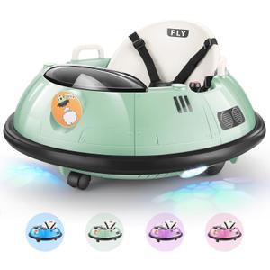 Hikole Baby Bumper Car with Remote Control, 12V Battery Powered Ride on Bumper Car for Toddler with 3 Speed, 360 Degree Spin, LED Lights, Safety Belt, Dual Joysticks, Green, Large