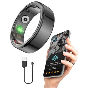 FREEZE2TRIM Vital Health Smart Ring for Women Rings for Men with Fitness, Sleep Monitor, Heart Rate, Activity Tracking, App (Size 9), Black