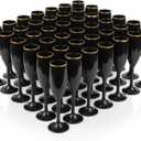 Domensi 40 Pcs Champagne Flutes Bulk 6 oz Christmas Acrylic Wine Glasses Toasting Goblet Unbreakable Plastic High Stem Champagne Cups for Wedding Birthday Party (Black and Gold)