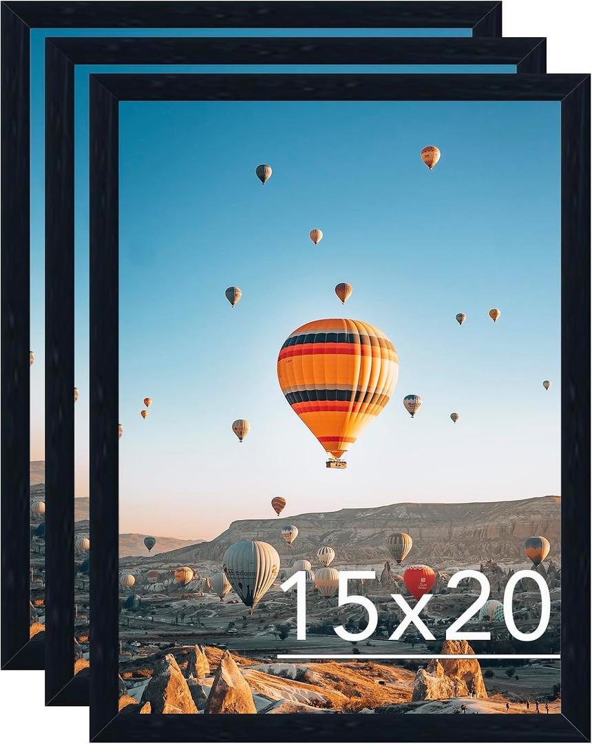 JCJMY 15x20 Picture Frame Set of 3 Black for Wall Hanging, Wall Mounting Horizontally or Vertically, 15 x 20 Wall Gallery Poster Photo Frame with Shatter Resistant Plexiglass, 3 Pack,Black