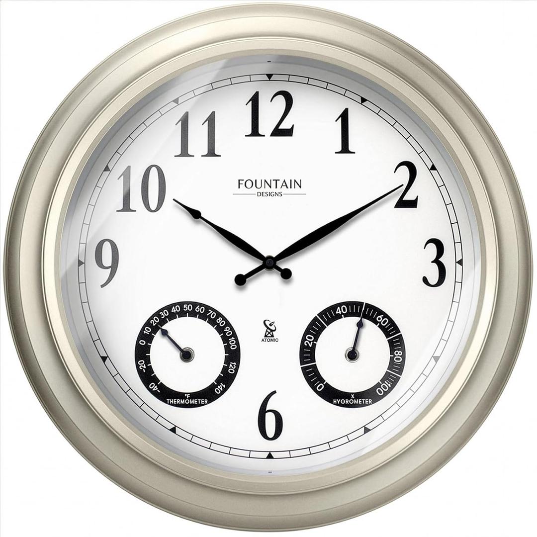 20" Large Outdoor Atomic Wall Clock, Morning Silver