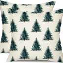 DFXSZ Christmas Pillow Covers 18x18 Inch Set of 2 Green Xmas Tree Decorative White Throw Pillows Winter Christmas Decor for Home Couch ST-007C18