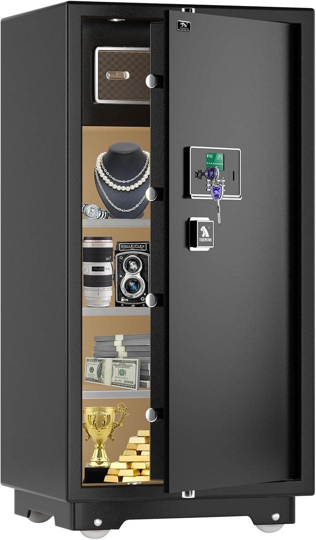 US STOCKTIGERKING 11.5 Cubic Feet Extra Large Heavy Duty Safe Box, Home Safe with Double Safety Key Lock and Separate Lock Box, Digital safe with 3 Removable Shelf for Home Hotel Office,180lbs (Black)