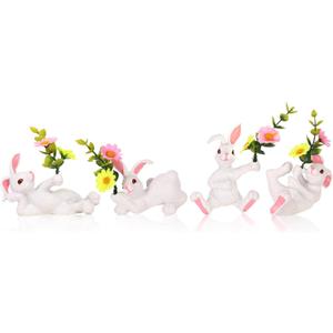 Set of 4 Easter Bunny Decorations, Small Spring Rabbit Flower Table Figurines, for Home Indoor Party Holiday Farmhouse Summer Decor