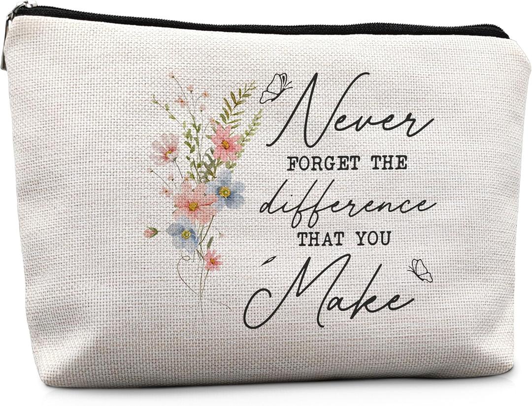 Thank You Gifts Makeup Bag, Never Forget the Difference You Make Cosmetic Bags for Women, Appreciation Farewell Gifts for Coworkers Makeup Zipper Pouch