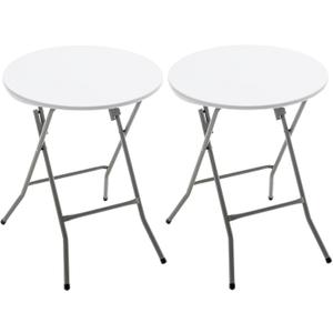 BTEXPERT Set of 2, White 24" Round Plastic Folding Table Commercial Portable for Picnic Party Camping Banquet Card Dining Wedding Event Home Kitchen Indoor Outdoor