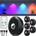 WILLED Rechargeable RGB Puck Lights with Remote Control, 1200mAh Battery Operated Tap Lights, Dimmable Touch Under Cabinet Lighting, Wireless Push Light, LED USB Shelf Light (6 Pack)