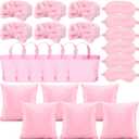 24 Pieces Spa Sleepover Party Supplies for Girls 6 Pink Spa Headband 6 Plush Sleep Eye Mask 6 Pink 18'' x 18'' Velvet Throw Pillow Covers 6 Tote Bags for Slumber Sleepover Party Favor Gift