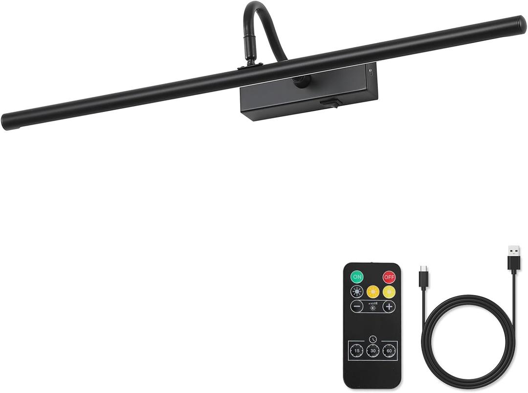 Picture Light,5000mAh Picture Lights for Wall with Remote,23.6 inch Art Light for Paintings, Gallery Lighting for Photo, Mirror, Artwork Frame, Portrait(Black)