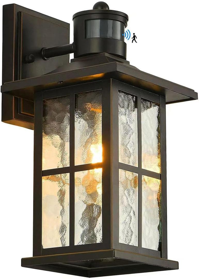 Motion Sensor Porch Light Dusk to Dawn Outdoor Wall Lantern Black Exterior Sconce Lighting Fixtures Modern Outside Wall Mount Coach Lamp for House Garage Patio Front Door (Black(Gold Trim) 1-Pack)