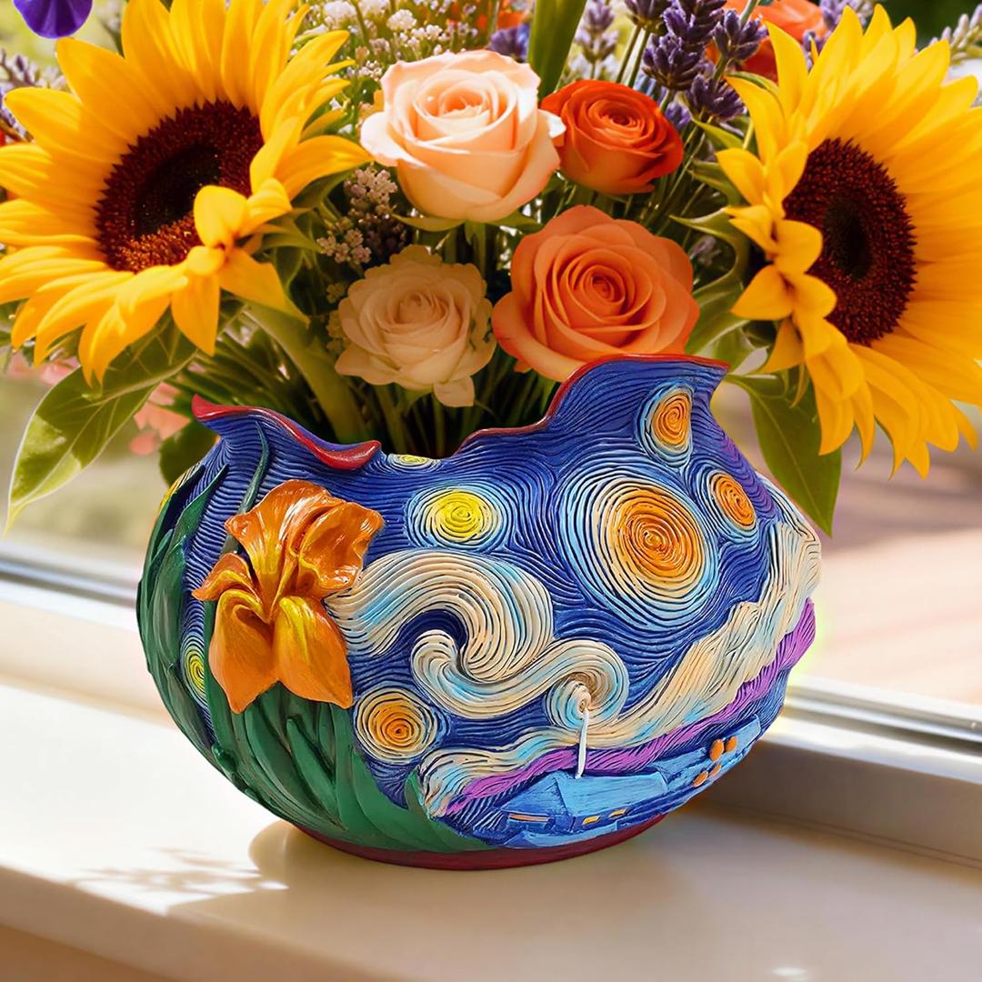 Flower Starry Sky Plant Pots-Cute Unique Flower Pots with Drainage Hole, Resin Planters for Indoor Outdoor Succulent Planter, Plant Gifts for Mother's Day, Birthday, Christmas (Blue)