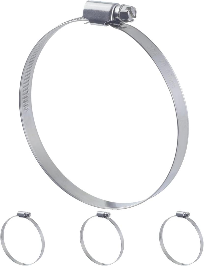 IndigoCase 4 Pack Stainless Steel Hose Clamps Adjustable 2-3/4" to 3-1/2" (70-90 mm), Heavy Duty 3 Hose Clamp for Fuel Injection Line, Plumbing, Automotive and Mechanical Application