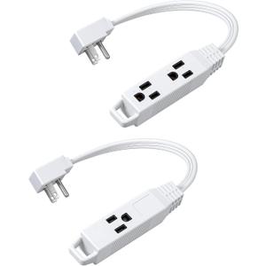 DEWENWILS 3 Outlet Extension Cord with Flat Plug Christmas, 1FT 16/3 Awg Grounded Power Cable for Indoor Use, SPT-3 Cord, White, ETL Listed, 2 Pack