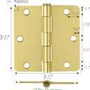 2 x Design House Door Hinges for Interior Doors 3-Pack 3.5-inch x 3.5-inch, Design House 1/4-inch Radius Steel Door Hinge Door Hardware, Satin Brass, 181339