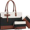 Keyli 3pc Sets Laptop Bag Work Bags for Women, 15.6 Inch Laptop Tote Bag Purses Waterproof Vegan Leather Computer Briefcase Professional Business Shoulder Handbags for Teacher Office Travel White Brown