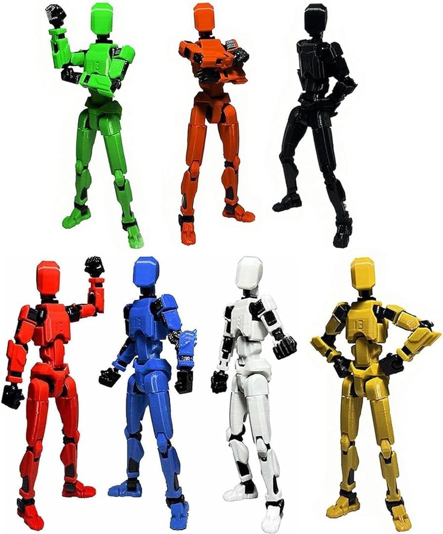 7PCS Assembly Completed T-13 Action Figure 3D Printed Multi-Jointed Movable,Lucky 13 Action Figures,Multi-Articular Dummy 13 Action Figures,Desktop Decorations,Creative Gifts (7 Colors)