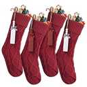 Mr. Pen- Personalized Christmas Stockings with Wooden Name Tags, Set of 4, 18" Colorful Cable Knit Stockings for Christmas