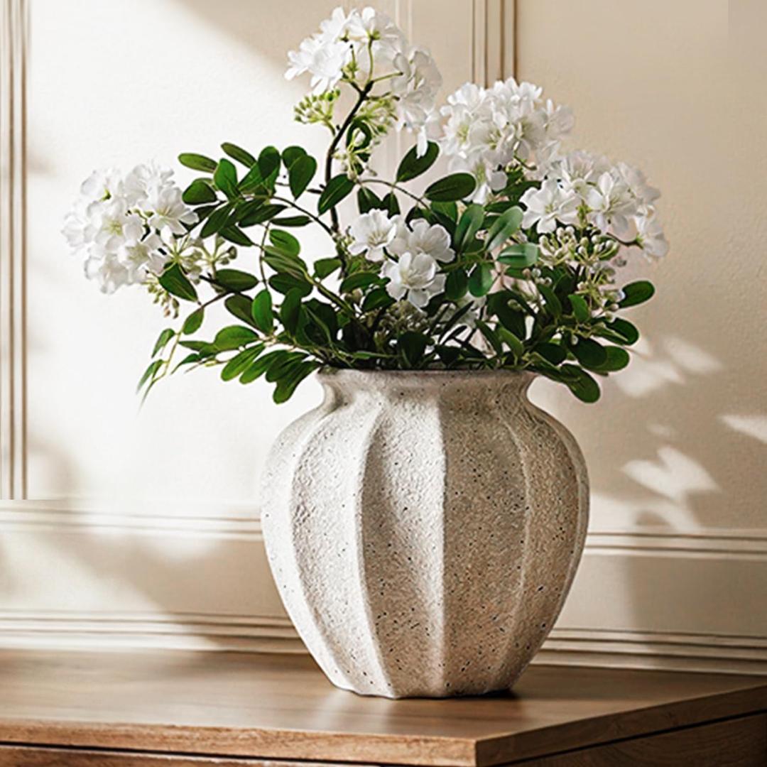 LE TAUCI 9.3" Ceramic Vase, Artisan Large White Ceramic Vase for Modern Farmhouse Home Decor, Substantial & Stable, Handcrafted Flower Vase, Living Room & Dining Room Table Centerpiece, Rustic White