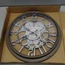Presentime & Co 12" Farmhouse Gear Clock, Silent no Ticking, Indoor/Outdoor Clock, Weatherproof, Grey Oak and Galvanized Finish. Wall Décor/Outdoor Décor for Living Room, Kitchen, Garden, and Patio.