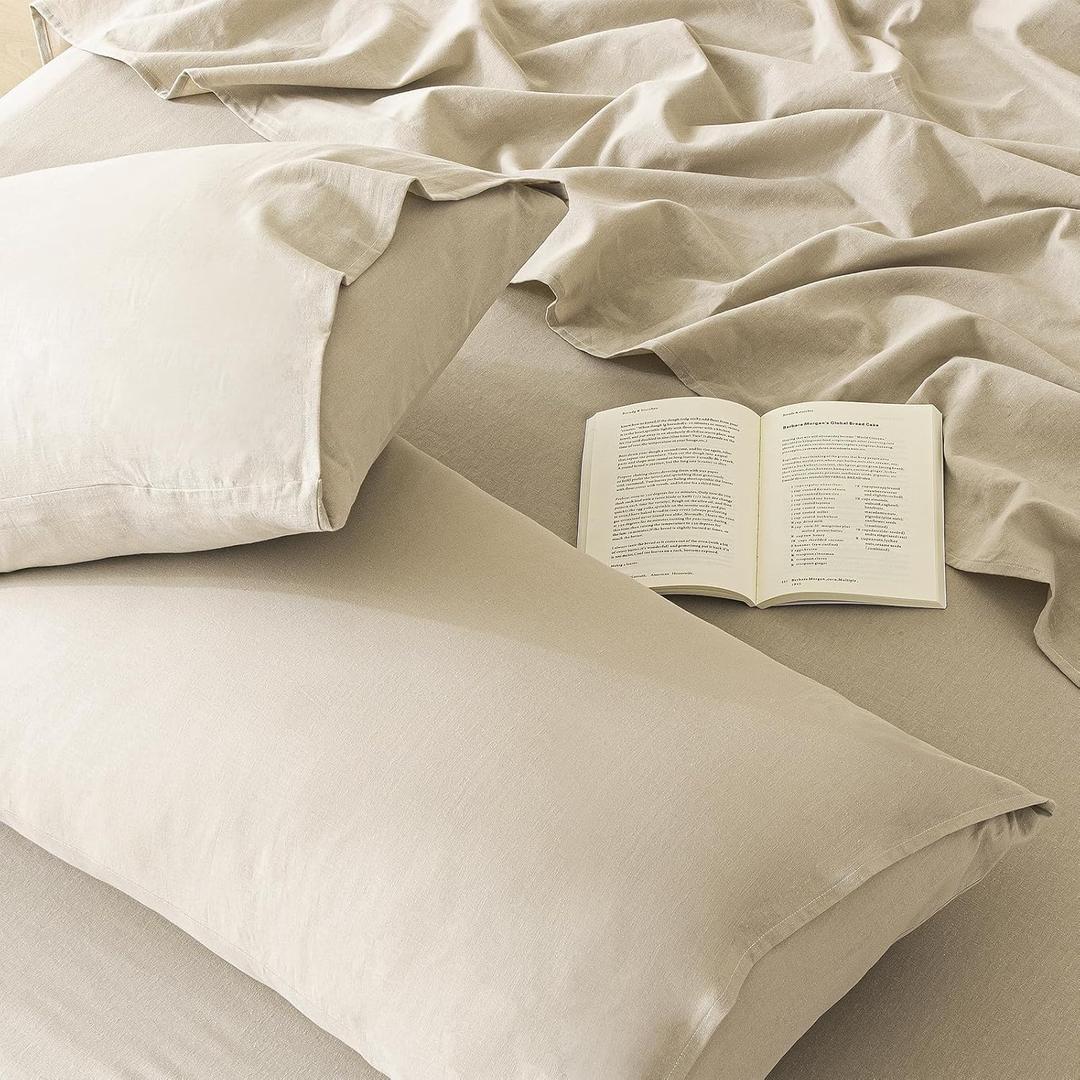 100% Linen Pillowcase Queen Size Set of 2 - Soft Breathable Washed Solid Color Pillow Cases for All Season, Natural Cooling Linen Pillow Covers with Envelope Closure (Linen,Queen,20x30'')