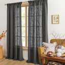 Deconovo Extra Long Back Tab And Rod Pocket Sheer Curtains For Bedroom, Solid Faux Linen Textured Curtains For Living Room, 52 Inch Width Semi Transparent Curtains For Studio 1pc,52x107 Inch Dark Grey