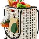 Lightweight Foldable Shopping Cart with 360° Swivel Wheels, 34L Large Capacity Portable Utility Cart with Hooks for Laundry and Grocery Bags for Home, Supermarket, and Travel