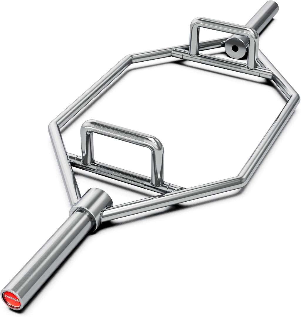 Synergee 20kg and 25kg Chrome or Black Olympic Hex Barbell Trap Bar with Rotating, Flat or Raised Handles for Squats, Deadlifts, Shrugs.