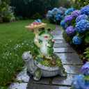 Solar Powered Turtle & Frog Garden Statue with LED Lights10.8IN | Turtle Carrying Mushroom Frog Resin Figurines, Lawn Decorations for Patio Yard Gifts for Mom/Grandma/Garden Lovers