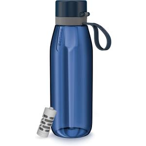 PHILIPS Filtered Water Bottle, BPA-Free Tritan Plastic Water Bottles, Replaces 450 Plastic Water Bottle with Reusable GoZero Everyday Water Filter, Portable Filtering Bottle for Travel, 36oz Navy Blue