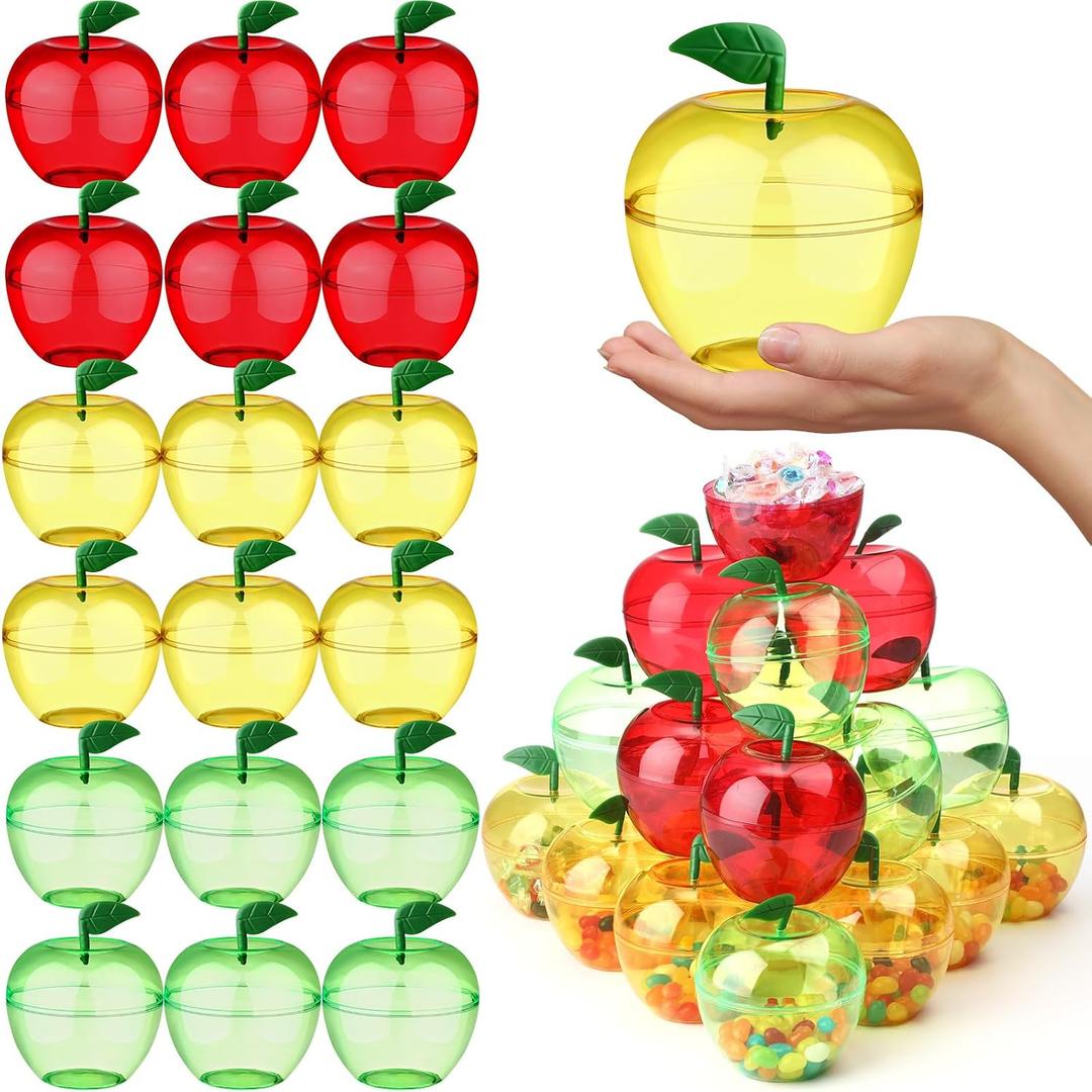 Layhit 30 Pack Large Apple Plastic Containers Teacher Appreciation Gift Candy Box Bulk Mixed Colors Candy Jars with Lids Thank You Gift for Teacher's Day End of Year Party Decor(4.3 x 4.9 Inches)