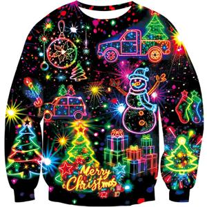 Idgreatim Unisex Ugly Christmas Crewneck Sweatshirt Novelty 3D Graphic Long Sleeve Sweater Shirt (Christmas Tree Snowman)