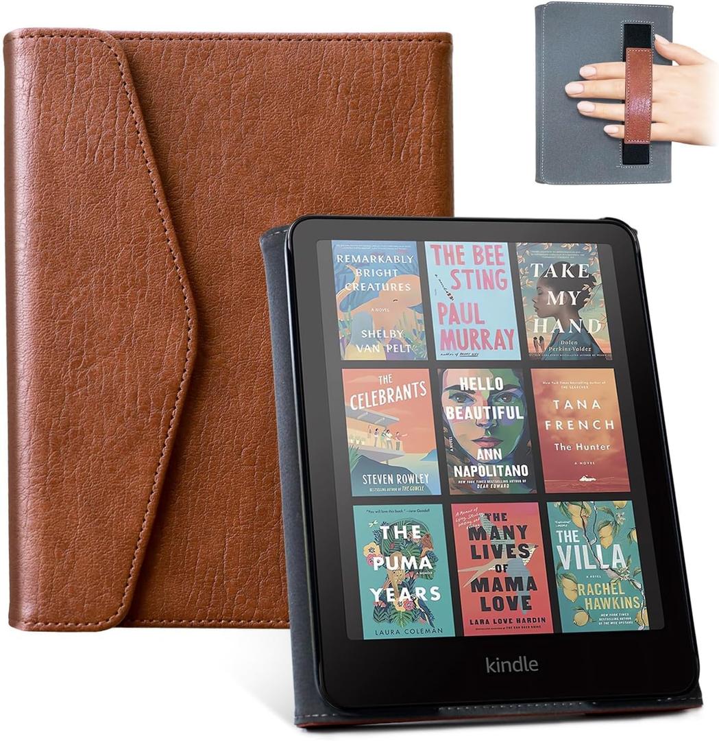 CoBak Premium Case for Kindle Paperwhite & Kindle Colorsoft 7" & Hanvon with Hand Strap Automatic Wake/Sleep, Stylish & Durable, Comfortable Reading & Protection, Compatible with iPhone Stand
