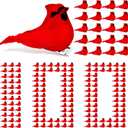 Soaoo 100 Pcs Red Cardinals Birds Ornaments for Christmas Tree 2.5 Inch Decorative Clip On Birds Bulk for DIY Crafts Xmas Home Decorations, Wreaths