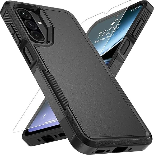 Vinve for Samsung Galaxy A26 5G Case with HD Screen Protector, Military-Grade Shockproof & Dual-Layer Protection, Anti-Slip Grip Design Phone Case, Black