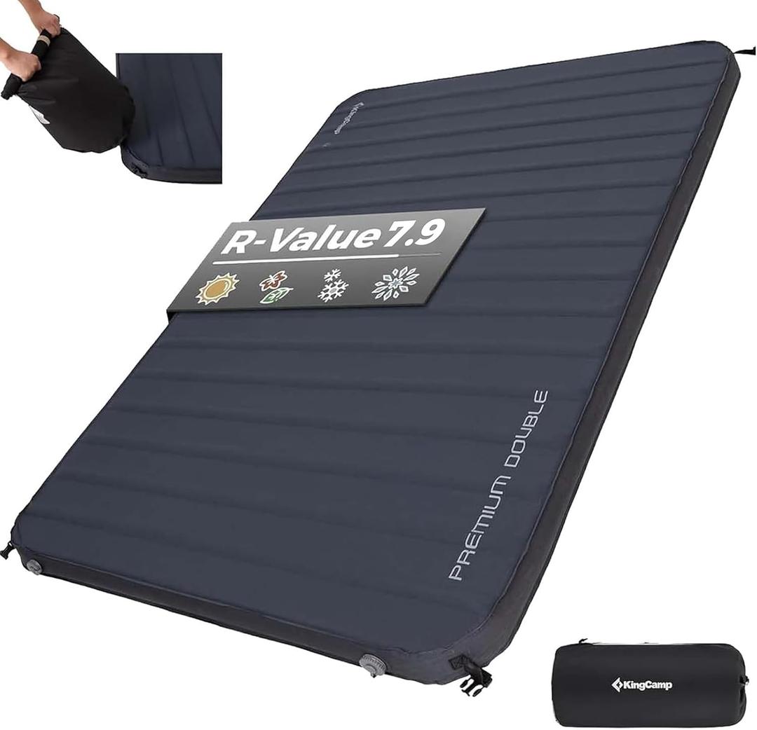 KingCamp Self Inflating Sleeping Pad, R 7.1/7.9 Dual Sided Air & Foam Camping Mattress 2 Person for All Seasons, 3" Thick Full Size Double Sleeping Pad for Camp Tent Outdoor Car, PVC Free