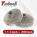 findmall 1200 Count 1-1/4-Inch x .090-Inch Ring Shank 304 Stainless Steel 15-Degree Siding Nails