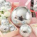 Haull 8 Pcs Large Disco Ball Set Silver Mirror Disco Reflective Ball with Hanging Ring Party Ornament Decoration for Stage Club Ballroom Dance Hall Wedding Prom Props(12'', 8'', 6'', 4'')