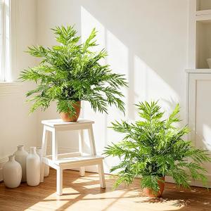 2 Pack Artificial Fern Plants in Pots Artificial Boston Ferns Potted Plants Faux Fern Bush Plant Shrubs Greenery for Outdoor Indoor Porch Patio Farmhouse Garden Living Room Office Table Decor (Type 2)