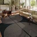Lahome Enfys Rainbow Easy Jute Outdoor Carpet, Washable Rugs 9x12 for Living Room Patio Large Farmhouse Indoor Outdoor Carpet, Contemporary Black Dining Room Rugs for Under Table Office Backyard
