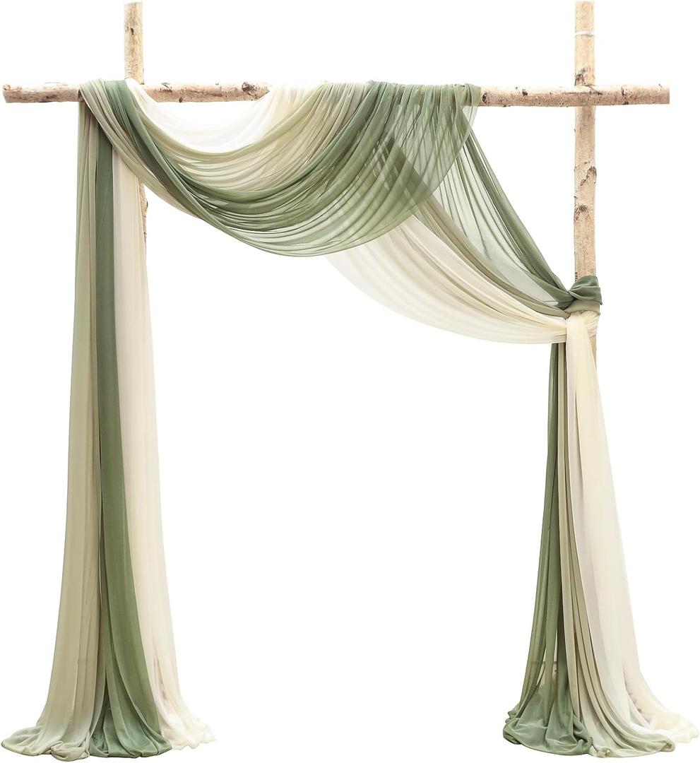 Floroom Wedding Arch Draping Fabric 3 Panels 20Ft Chiffon Fabric Drapes Arbor Drapery Wedding Ceremony Reception Swag Decorations 30"W x 240"L (Pack of 3), Forest Green