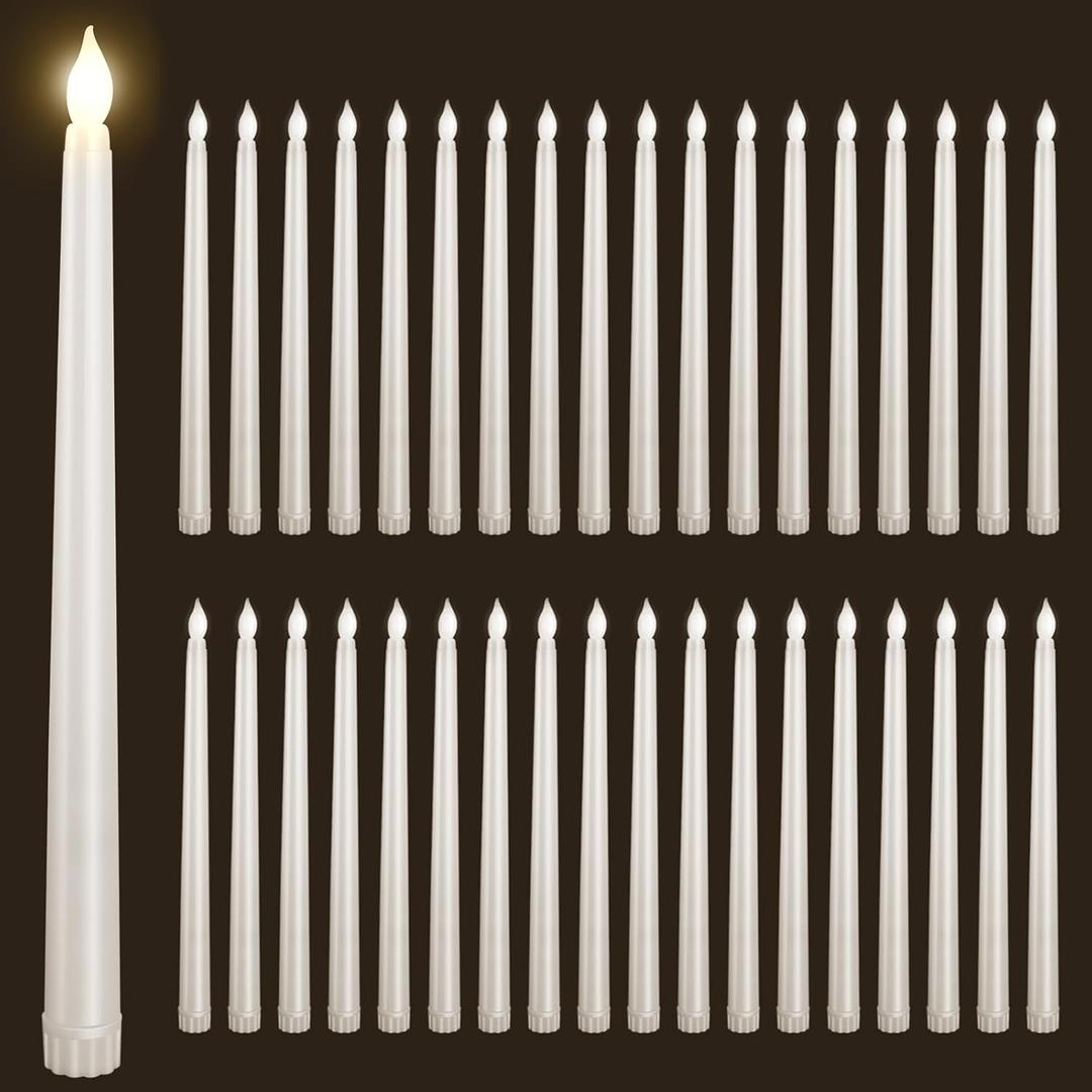 36pcs Flameless Flickering LED Taper Candles Bulk Battery Operated Candles for Christmas Halloween Birthday Wedding Party, (Ivory, 11 inch, 36pcs)