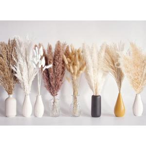 130 PCS Dried Pampas Grass Bouquet, Boho Table Decor, Bunny Tails Dried Flowers, Brown Pampas, Fluffy Pompas, White Pampas Grass for Weddings, Home Decor, Rustic Parties, and Baby Shower Decorations
