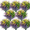 Hananona 24 Pcs Artificial Flowers Outdoor, Faux Artificial Plants UV Resistant Plastic Flower Bulk for Hanging Planter Porch Window Home Wedding Summer Decor (24, Fuchsia, Purple, Yellow, Green)