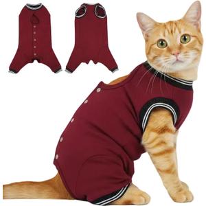 T'CHAQUE Cat Clothes Surgery Recovery Suit for Female Male, Cat Onesie Pet Surgical Pajamas Long Sleeve, Abdominal Wound Healing, E-Collar Alternative, Spay/Neuter Recovery Garment-Burgundy-XL
