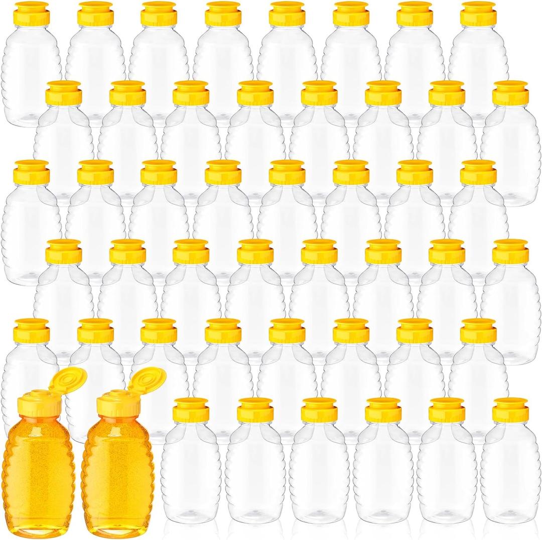 48 Pcs 12 oz Plastic Honey Bottles Clear Jars Honey Dispenser with Lids Caps Containers Leak Resistant Empty Refillable Squeeze Bottle for Maple Syrup, Storing and Dispensing