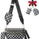 Cross Body Bag for Women Bum Bag Checkered Belt Bags Fanny Packs for Girls Travel Purse Fashion Waist Packs Crossbody Nylon Purse Trendy Shoulder Bags for Womens (One Size), Checkered Grey