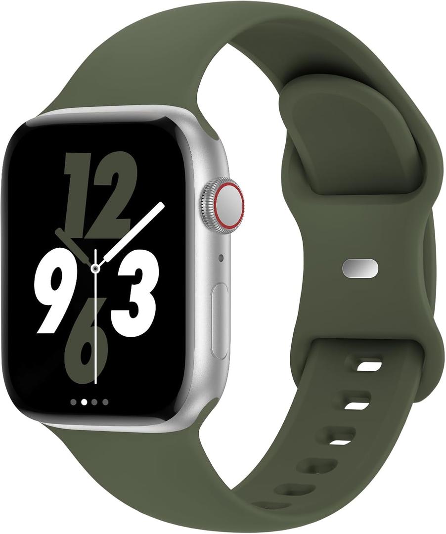 Sport Band Compatible with Apple Watch 38mm 40mm 41mm 42mm 44mm 45mm 46mm 49mm, Replacement Soft Silicone Strap Wristbands for iWatch Series 11/10/9/8/7/6/5/4/3/2/1 Ultra SE Women Men, Army Green